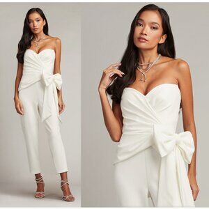 TADASHI SHOJI Bow Detail Strapless Crepe Jumpsuit in Ivory Size US 2